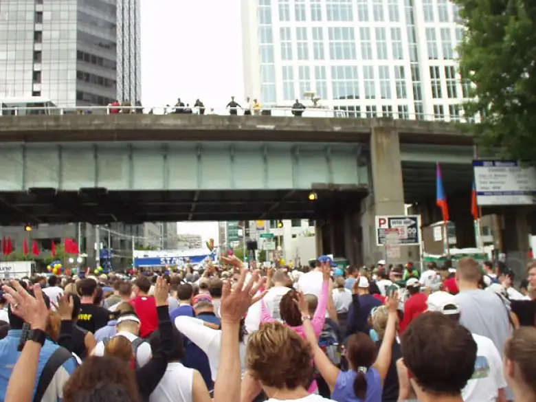 The race begins!  It would take about 3 minutes just to cross over the start line due to all the people and general chaos.