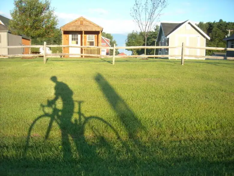 [Mile 247] Me and my shadow by more eco-friendly tiny houses in Bristol, VT.