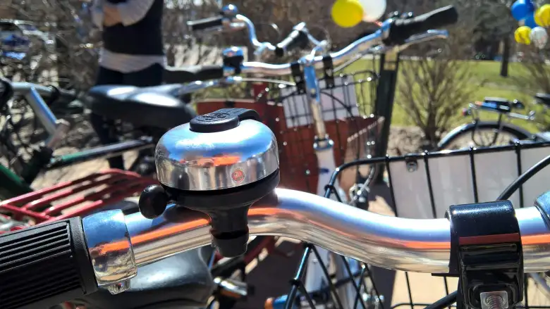 Bell on Zagster city share bicycle. Bell on Zagster city share bicycle.