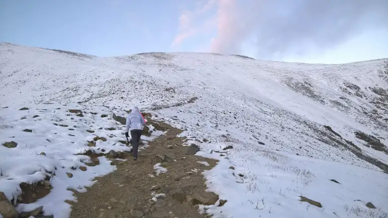 Maureen hiking up the Grays trail towards Grays Peak. Maureen hiking up the Grays trail towards Grays Peak.