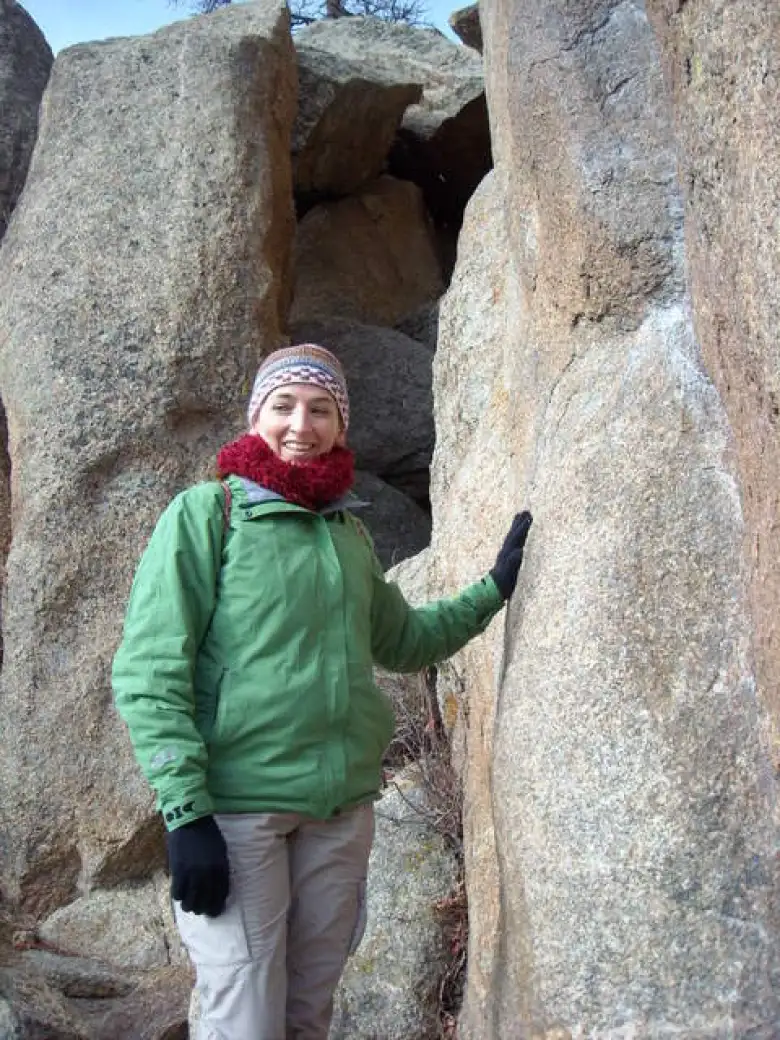 Tori liked this rock which has a nice crack for climbing.