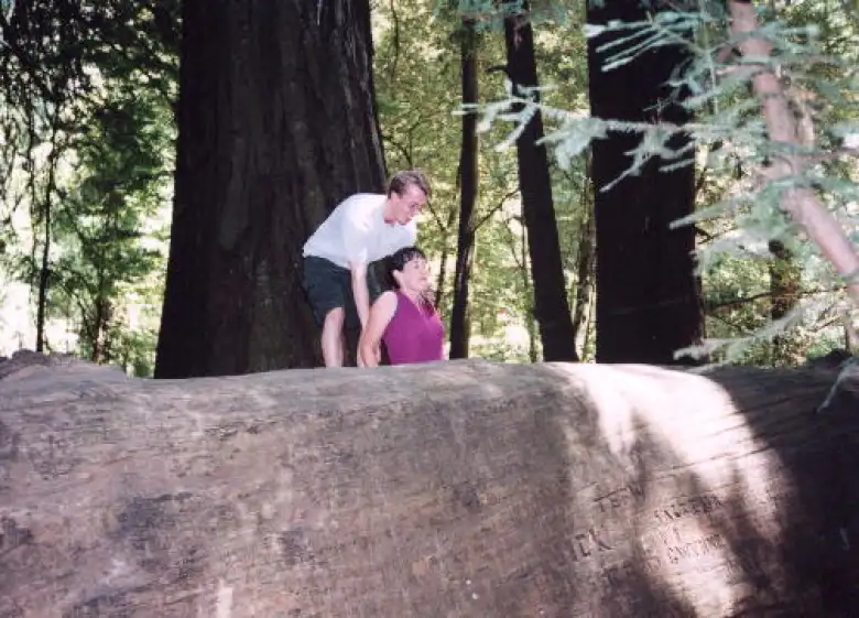Woah!  Lisa is quite stuck!  Aaron tries to help her out.