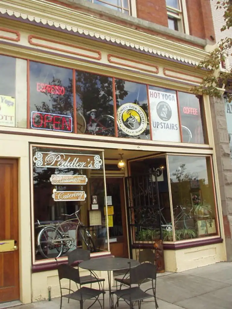 There may be bikes in the window, but upstairs is actually a Hot Yoga shop and downstairs is an eatery.