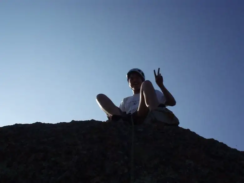 Loren lowering me from the top, thinking 