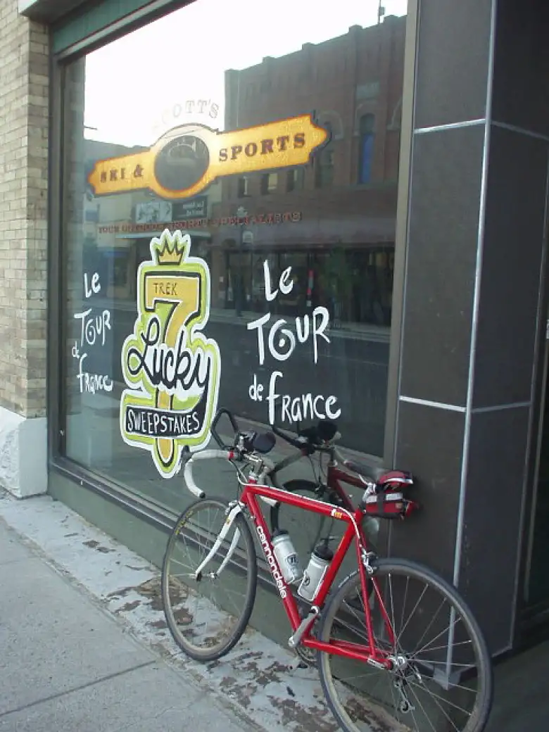 My Cannondale in front of a bike shop and this 