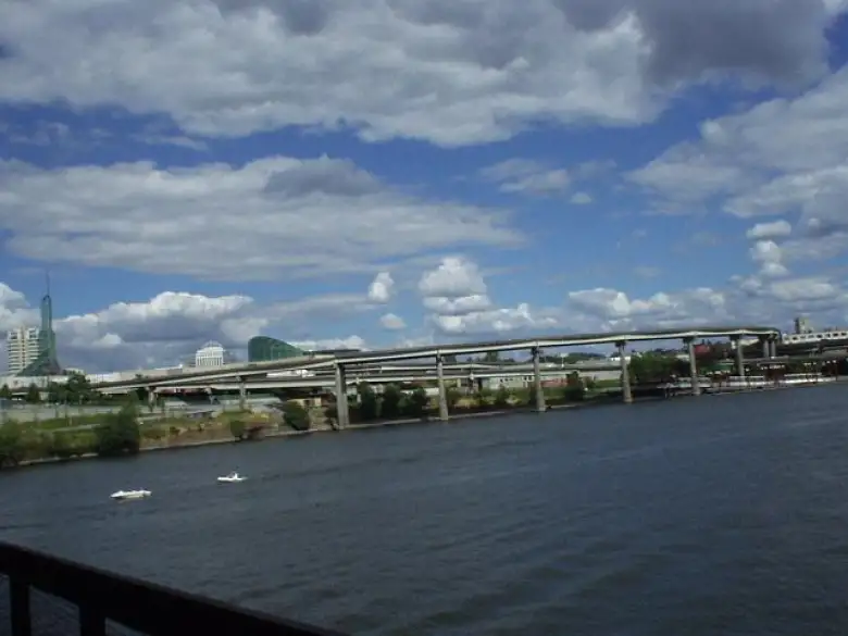 The easterly view across the Willamette River from one of the bridges..