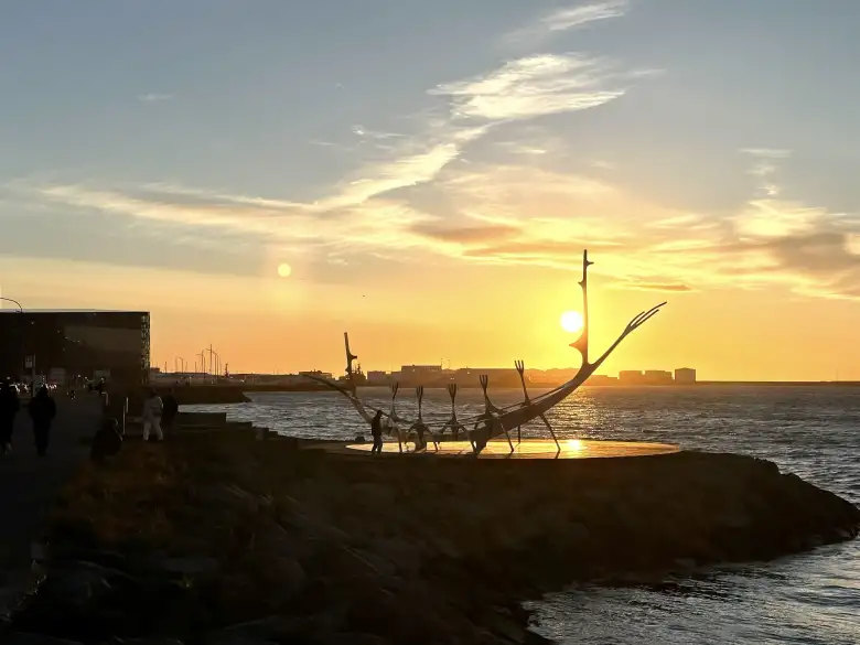 The sun was still this high at 11:00 p.m. behind the Sun Voyager, a sculpture of a Viking ship.