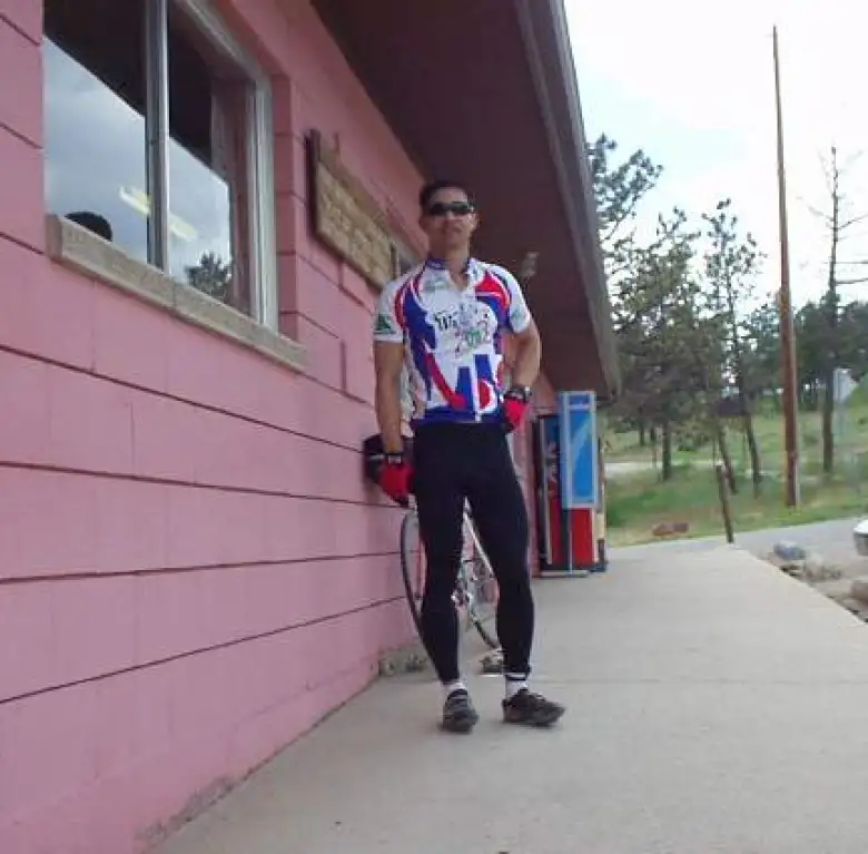 [Mile 138, 2:30 p.m.] Felix Wong at the Marina Store checkpoint, spending lots of time to refuel.  The last leg was tiring.