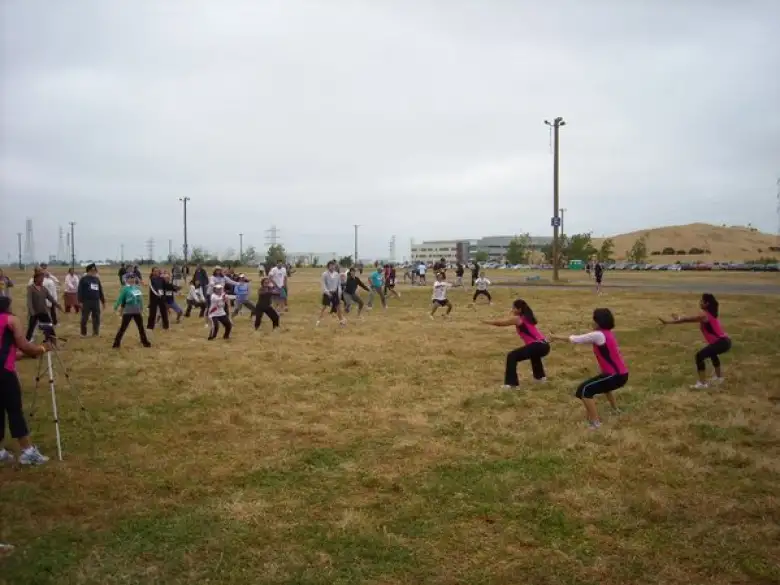 Indian aerobics as a warmup before the race -- I forget the official name for this.