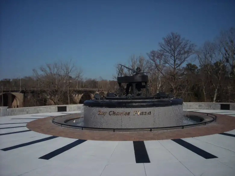Ray Charles was born in Albany, Georgia, so there is a plaza named after him with his music piped through speakers. Ray Charles was born in Albany, Georgia, so there is a plaza named after him with his music piped through speakers.