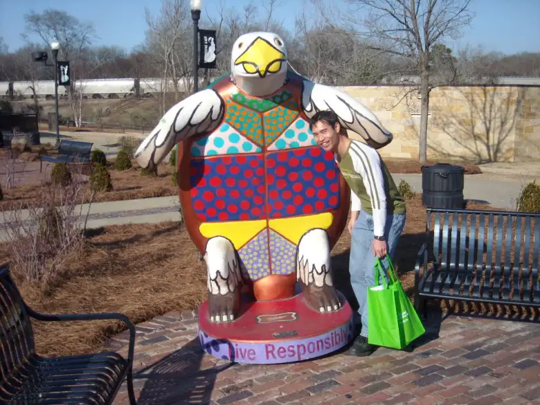 Turtles are Albany's mascot. Here's one petting a Felix. Turtles are Albany's mascot. Here's one petting a Felix.