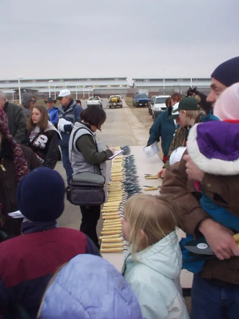 Commemorative shovels were given out for an attempt at the world record for the number of people participating in a groundbreaking.