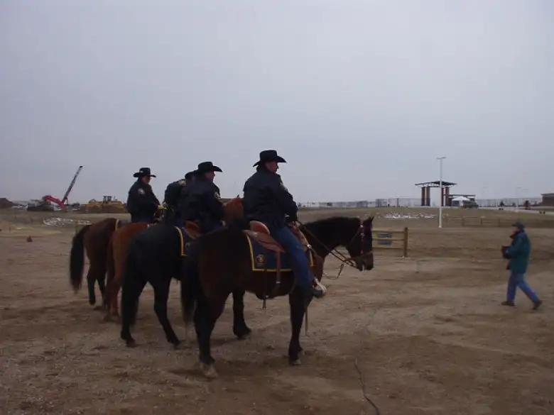 Local authorities were present on horses.