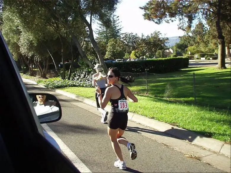 [Mile 151, 20:54 elapsed, 9:24 a.m.] Lisa proved to be our most consistent runner. It didn't matter whether the leg was rated easy, moderate, or hard--she ran every one at a ~7:30 pace!