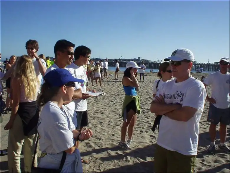 [Mile 199, 27:54 elapsed, 4:24 p.m.] After almost 28 hours, wwe made it to the Boardwalk in Santa Cruz!  This is Sharon, Mike, Everitt, Lisa, Heidi, and Phil awaiting Manuel's arrival!