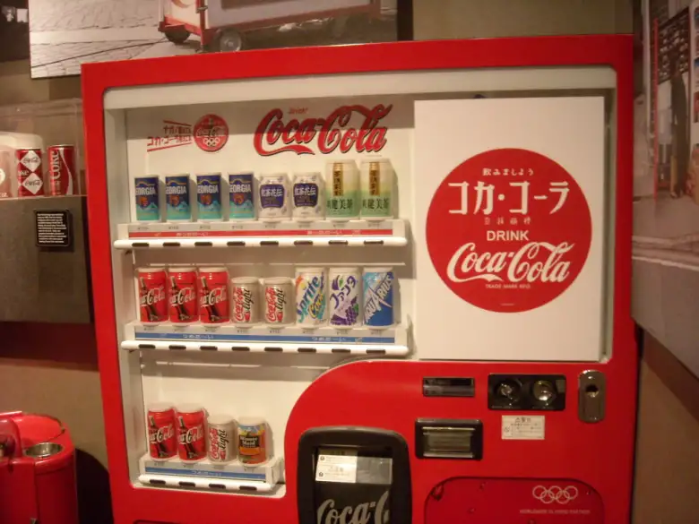 Coca-Cola beverages from Japan in a vending machine. Coca-Cola beverages from Japan in a vending machine.