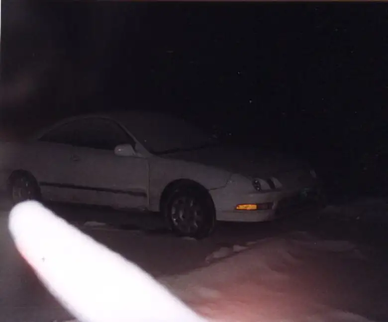 PC, Esther's trusty Acura Integra, at night in Nebraska (or is it Wyoming?).