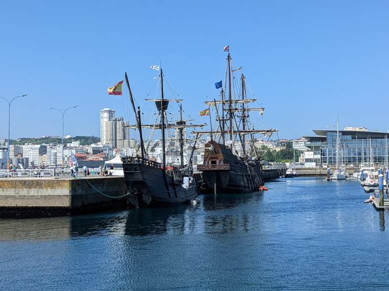 Old ships docked at the Port of A Coruña.