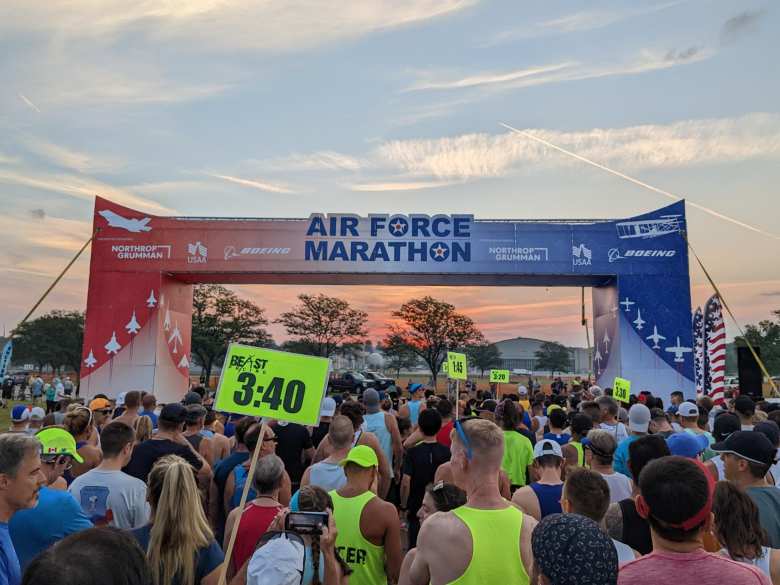 Runners ready to begin the 2022 Air Force Marathon.
