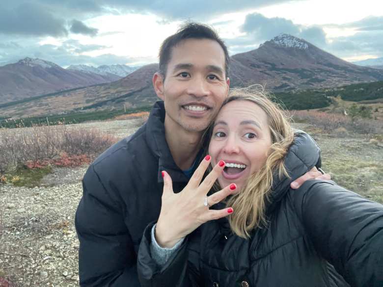 Felix and Andrea on Flattop Mountain, with Tiffany ring on Andrea's hand