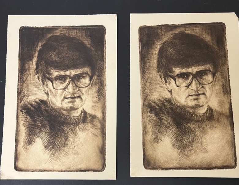 An unsigned developmental print of Steve Tesich.