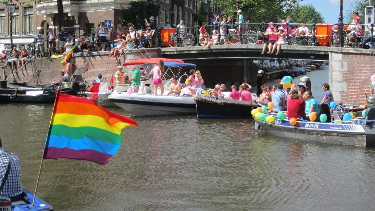 Rainbow flags flew prominently during the Gay Pride Parade.