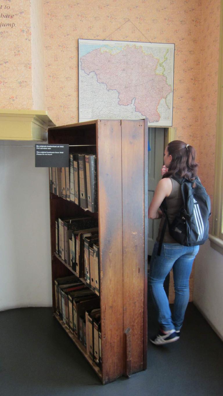 The bookcase hiding the secret rooms in the Anne Frank House.