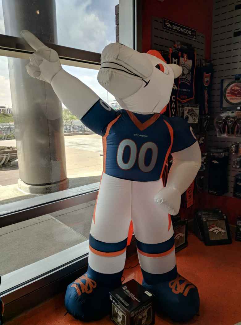 A Denver Broncos inflatable mascot.