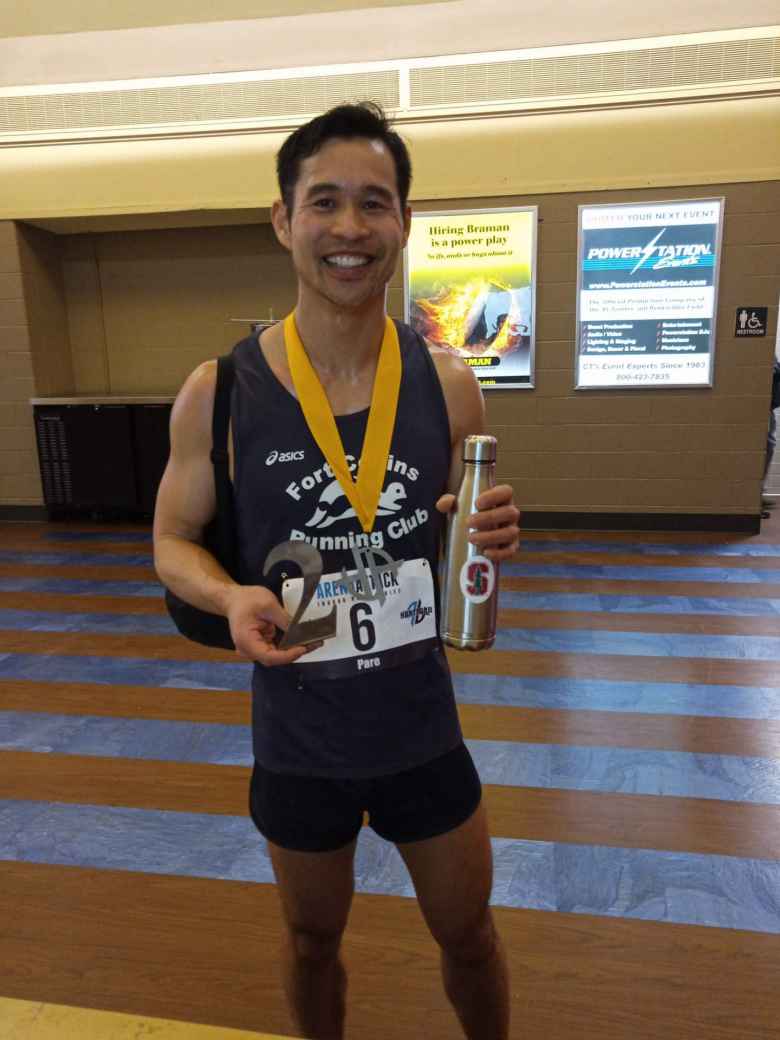 Felix Wong finishing 2nd overall in the 2020 Arena Attack Indoor Marathon.