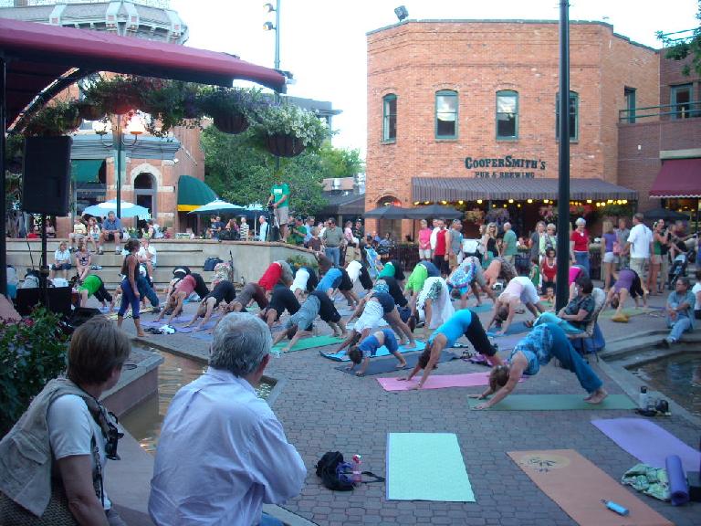 When we passed by Old Town Square, dozens of people were doing down dog.  It was part of Yoga Fest.