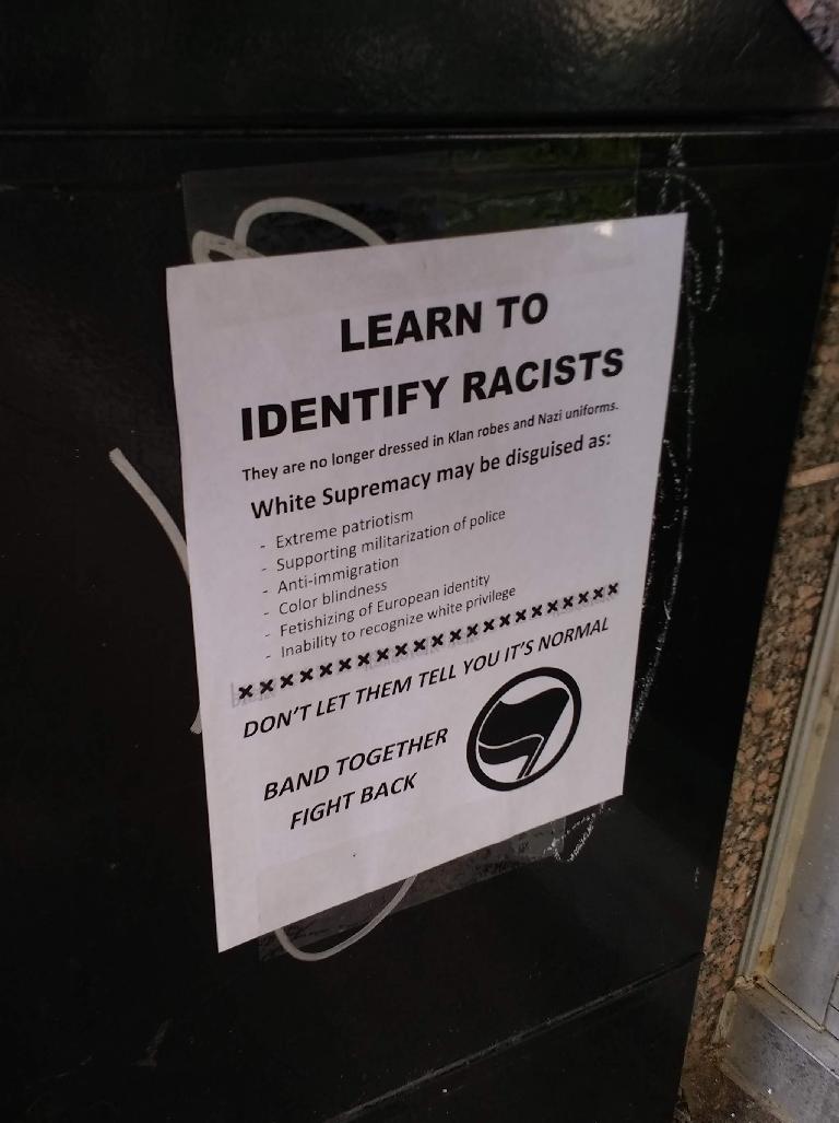 There were these informational flyers posted around downtown Asheville about identifying racists.