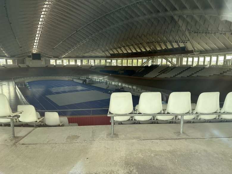 A peak inside the velodrome at the Olympic Stadium.