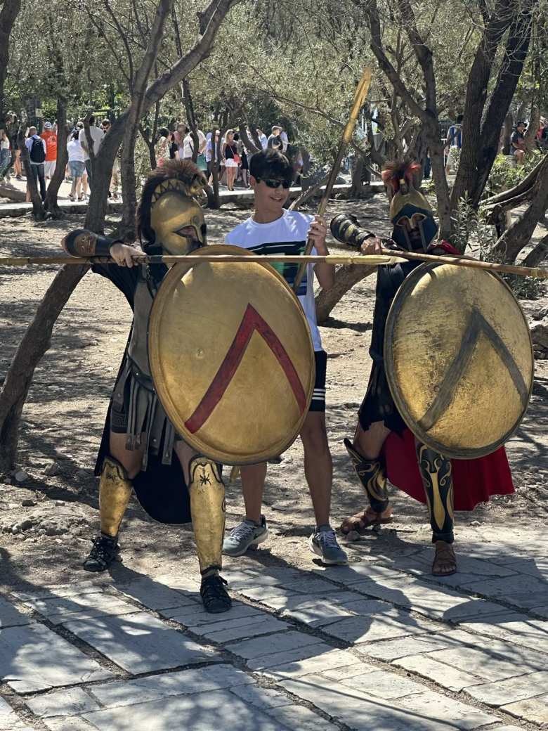Some people dressed up as Greek warriors.