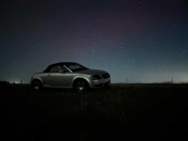 I drove my Audi TT Roadster Quattro to a gravel county road north of Cheyenne, Wyoming to view the Northern Lights.