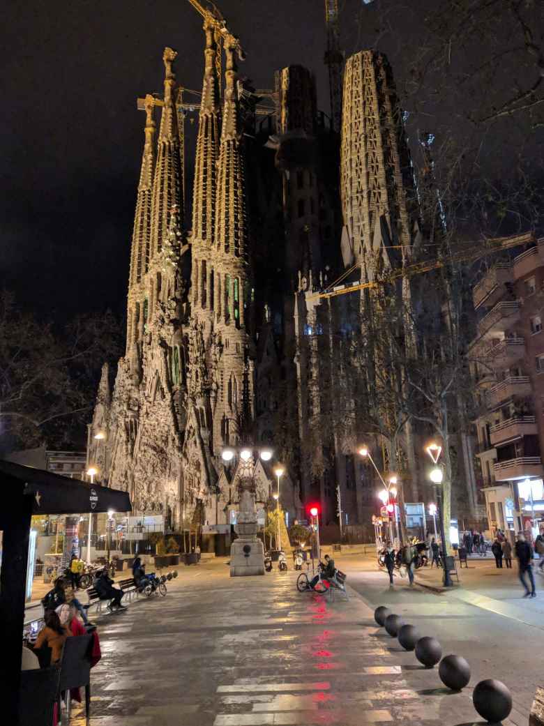 La Sagrada Familia at night.