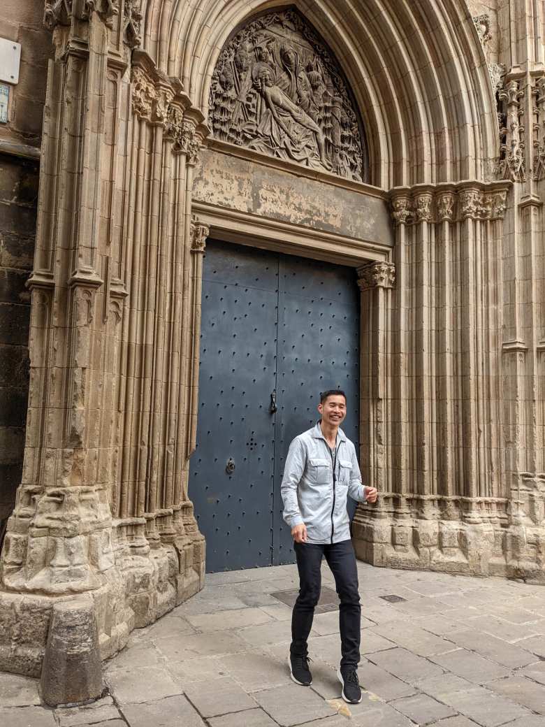 Felix in front of the Cathedral of Barcelona.