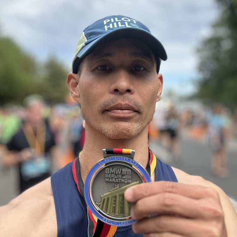 Felix with a 2025 Berlin Marathon medal.