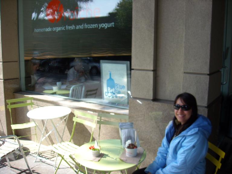 Alyssa is a big frozen yogurt fan, preferably organic.  Here she is having some for breakfast at Fraiche in Palo Alto.