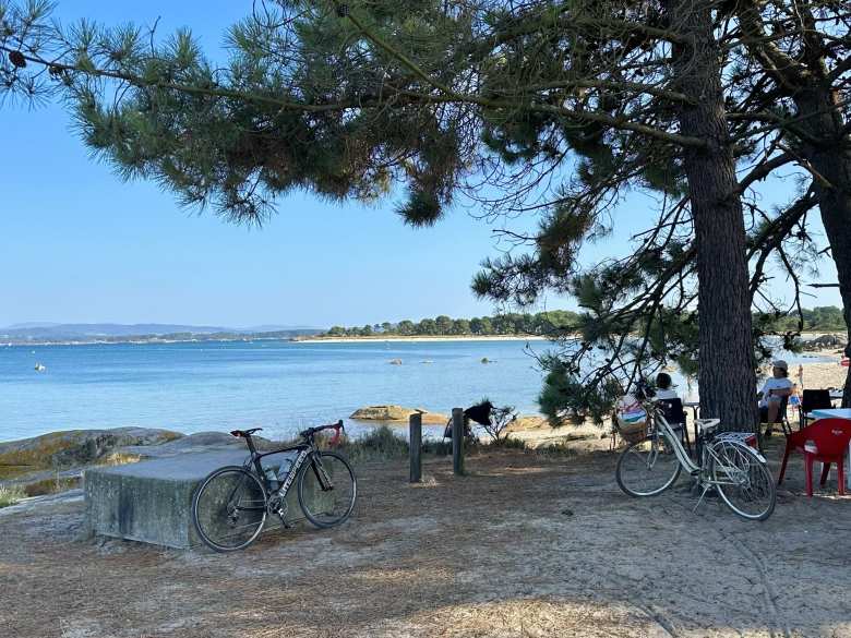 My Litespeed carbon fiber bicycle and Andrea’s cruiser bike at a place at Illa de Arousa where we stopped to have drinks.