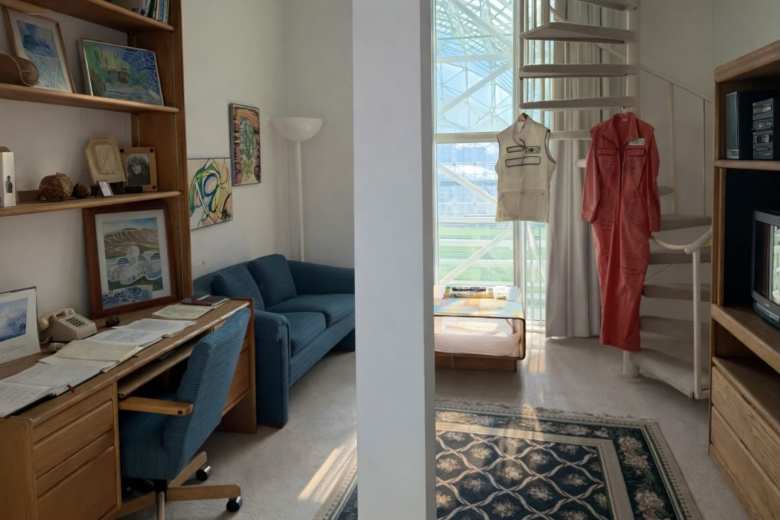 This dorm room showed how Biospherians lived at Biosphere 2 in the 1990s.
