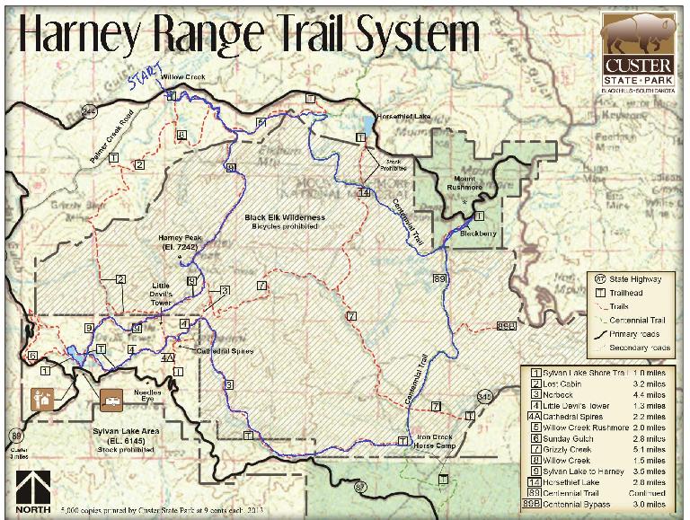 The planned route of our three-day backpacking trip through the Black Elk Wilderness was this ~34-mile counter-clockwise loop.