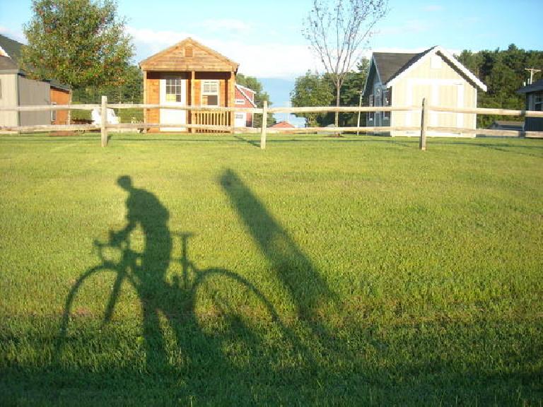 [Mile 247] Me and my shadow by more eco-friendly tiny houses in Bristol, VT.