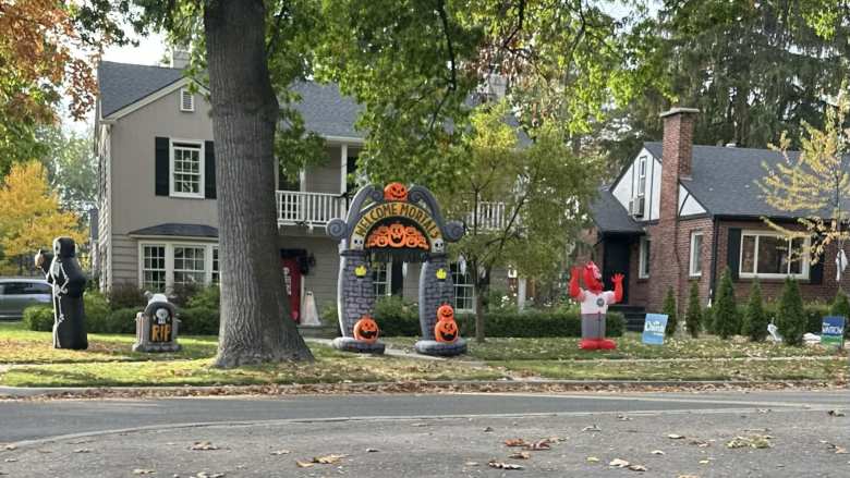 "Welcome mortals": Halloween decorations at a house on North Harrison Boulevard in Boise, Idaho.