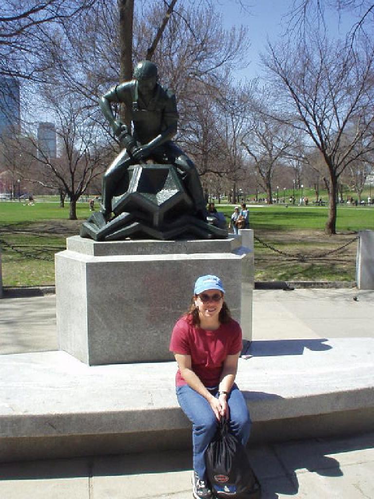 Sharon in front of an "Industry" statue in Boston Common.