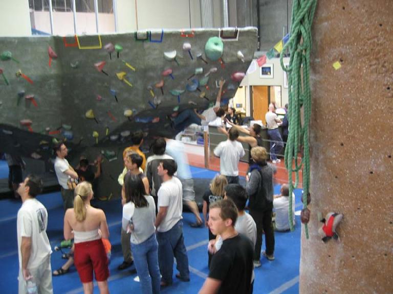 Last of City Beach's "Brave the Elements" bouldering series.  Here we are (Ashley, Frances, Eric, Felix, and many others) watching others at the start of the comp.