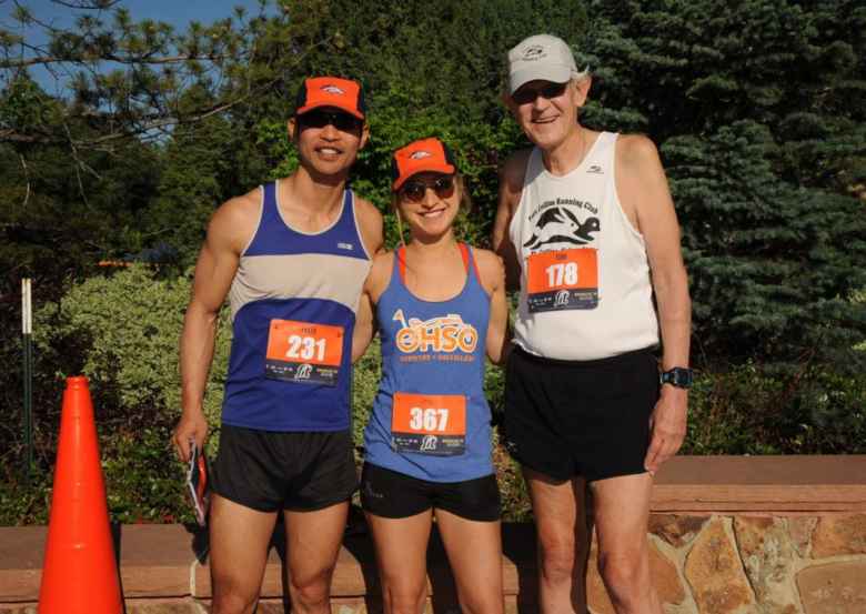 Felix, Emily, and Tom before the Broncos 7k run.