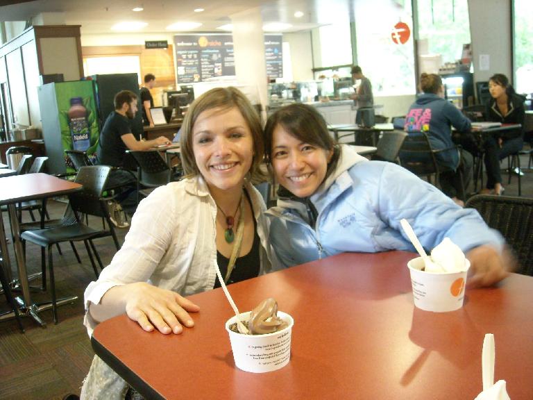 Leah and Alyssa having frozen yogurt at Fraiche on the Stanford campus.