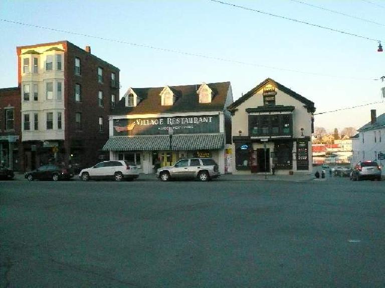 The Village Restaurant and (on its right) Cappy's are favorite hangout spots for locals.