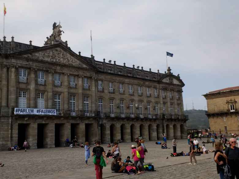 The Pazo de Raxoi (Raxoi Palace) across the square facing the Cathedral of Santiago de Compostela.