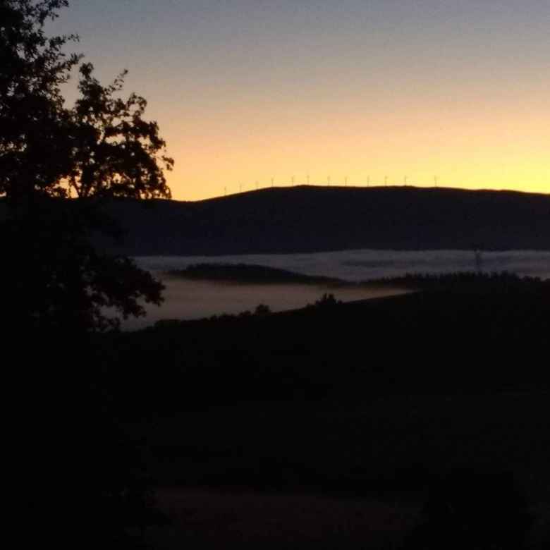 Sunrise and windmils near Pedre, Spain.